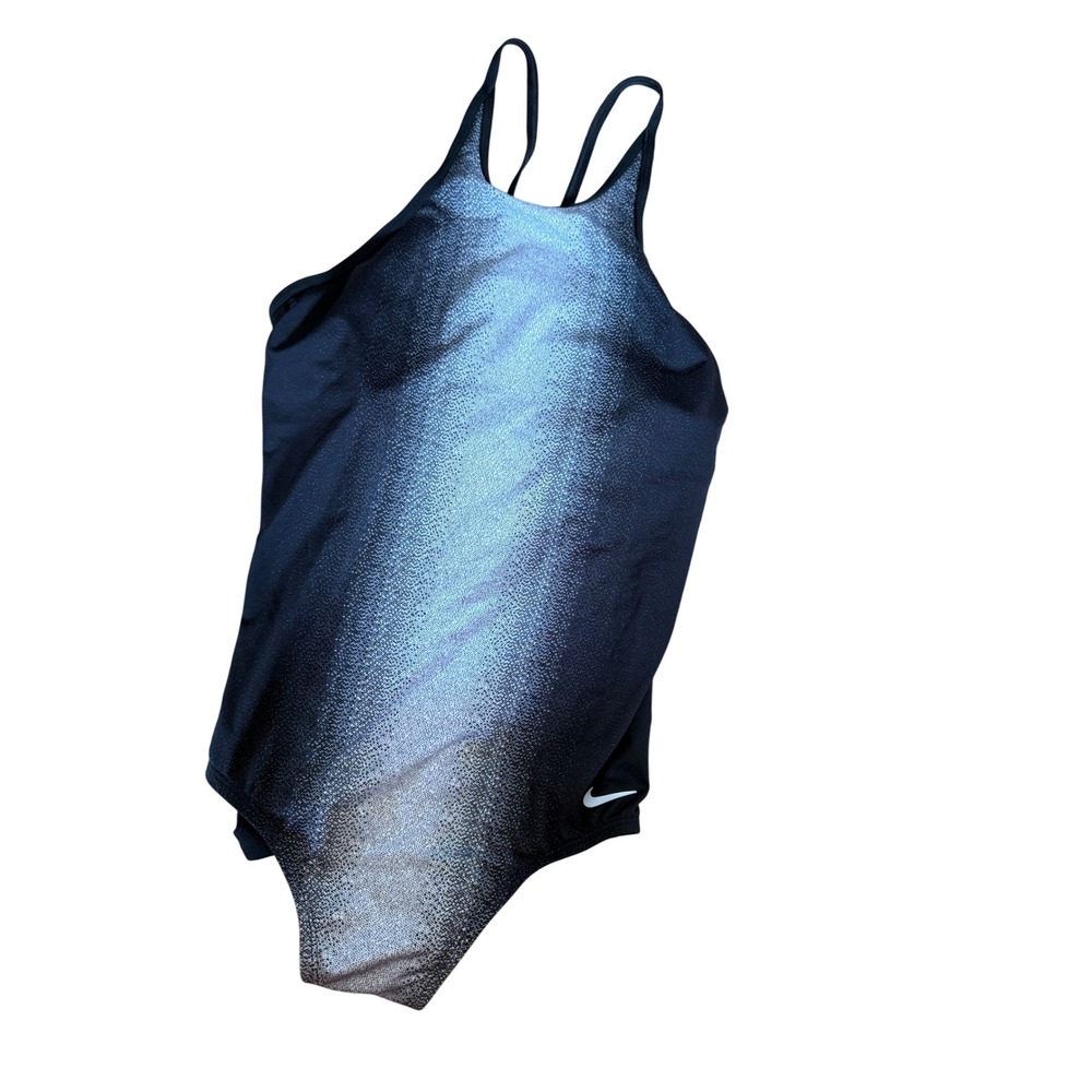 Nike Womens One Piece Swimsuit Medium Black Silver Metallic Gradient Racerback
